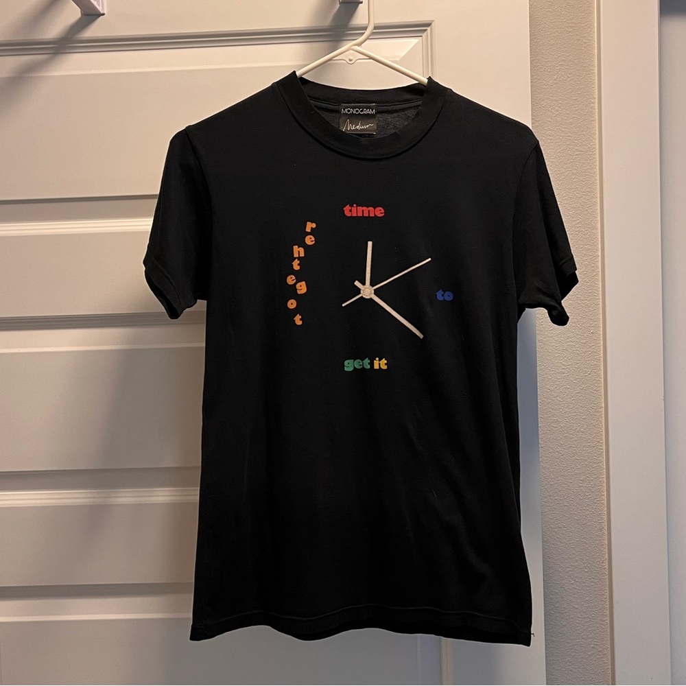 MONOGRAM STUDIOS Time to Get It Together black t-shirt top clock M